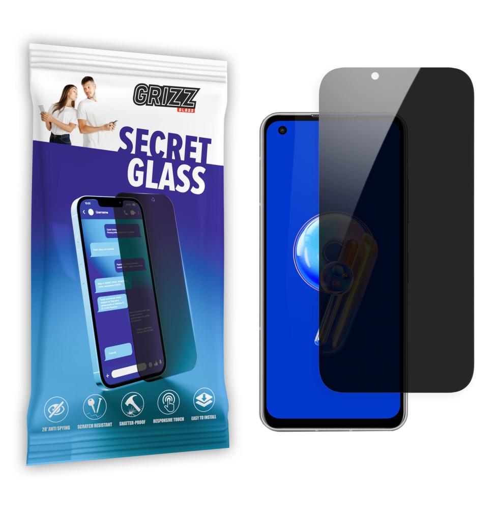 Sekretne szkło hybrydowe do Asus ZenFone 9 prywatyzujące Grizz SecretGlass