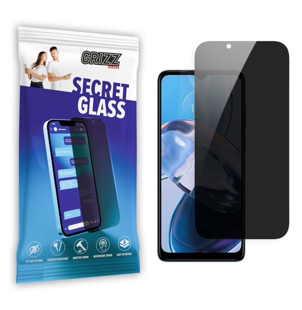 Sekretne szkło hybrydowe do Motorola Moto E20 prywatyzujące Grizz SecretGlass
