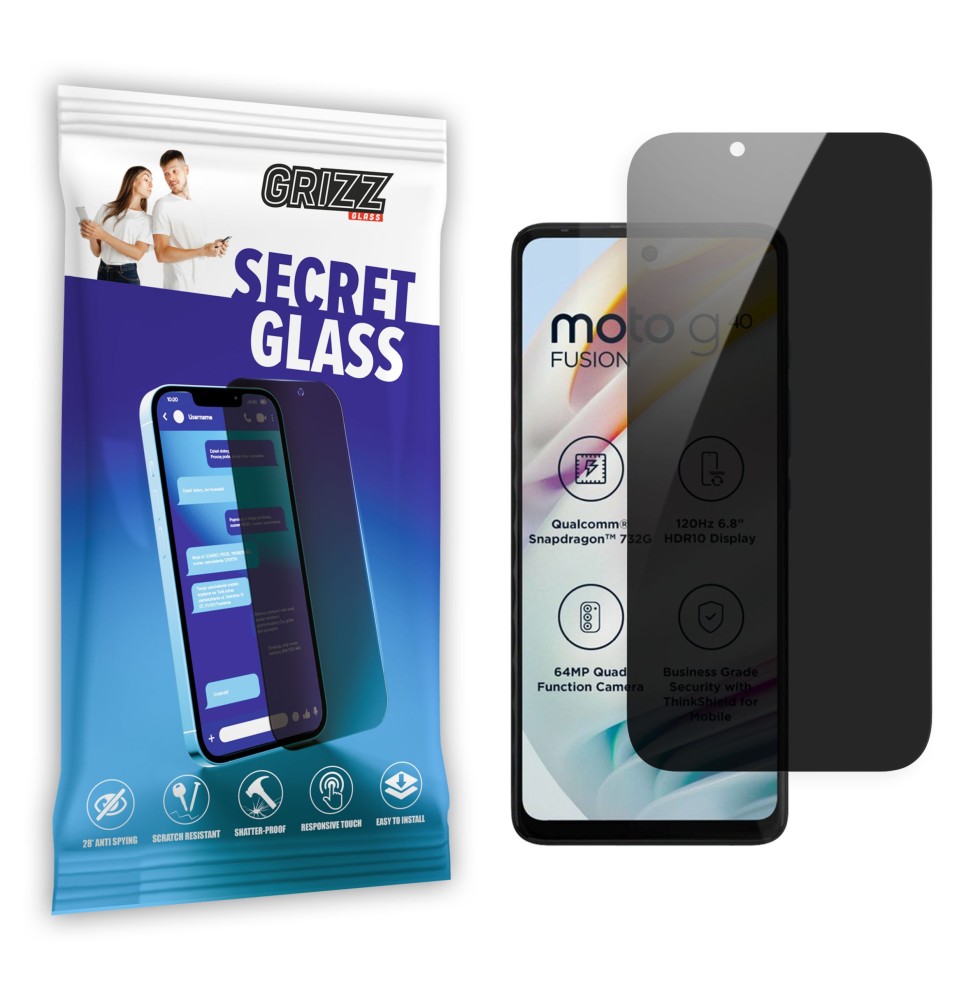 Sekretne szkło hybrydowe do Motorola Moto G40 Fusion prywatyzujące Grizz SecretGlass