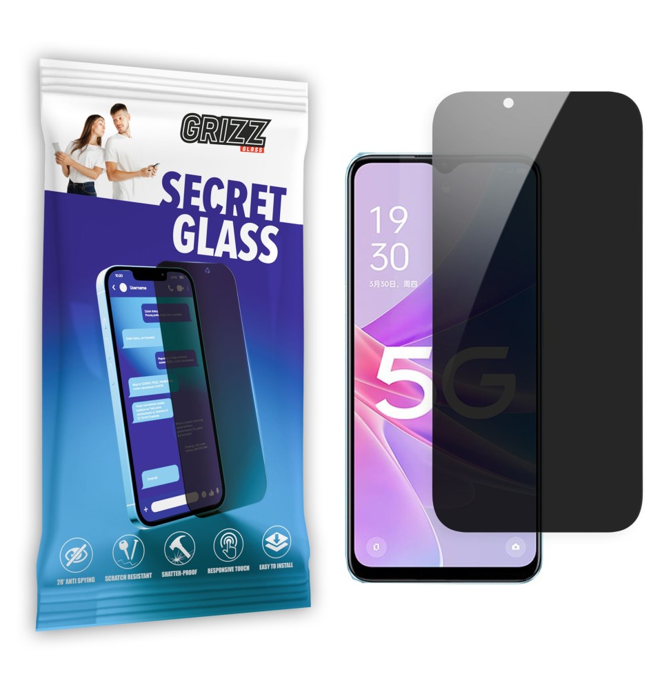 Sekretne szkło hybrydowe do Oppo A1x 5G prywatyzujące Grizz SecretGlass