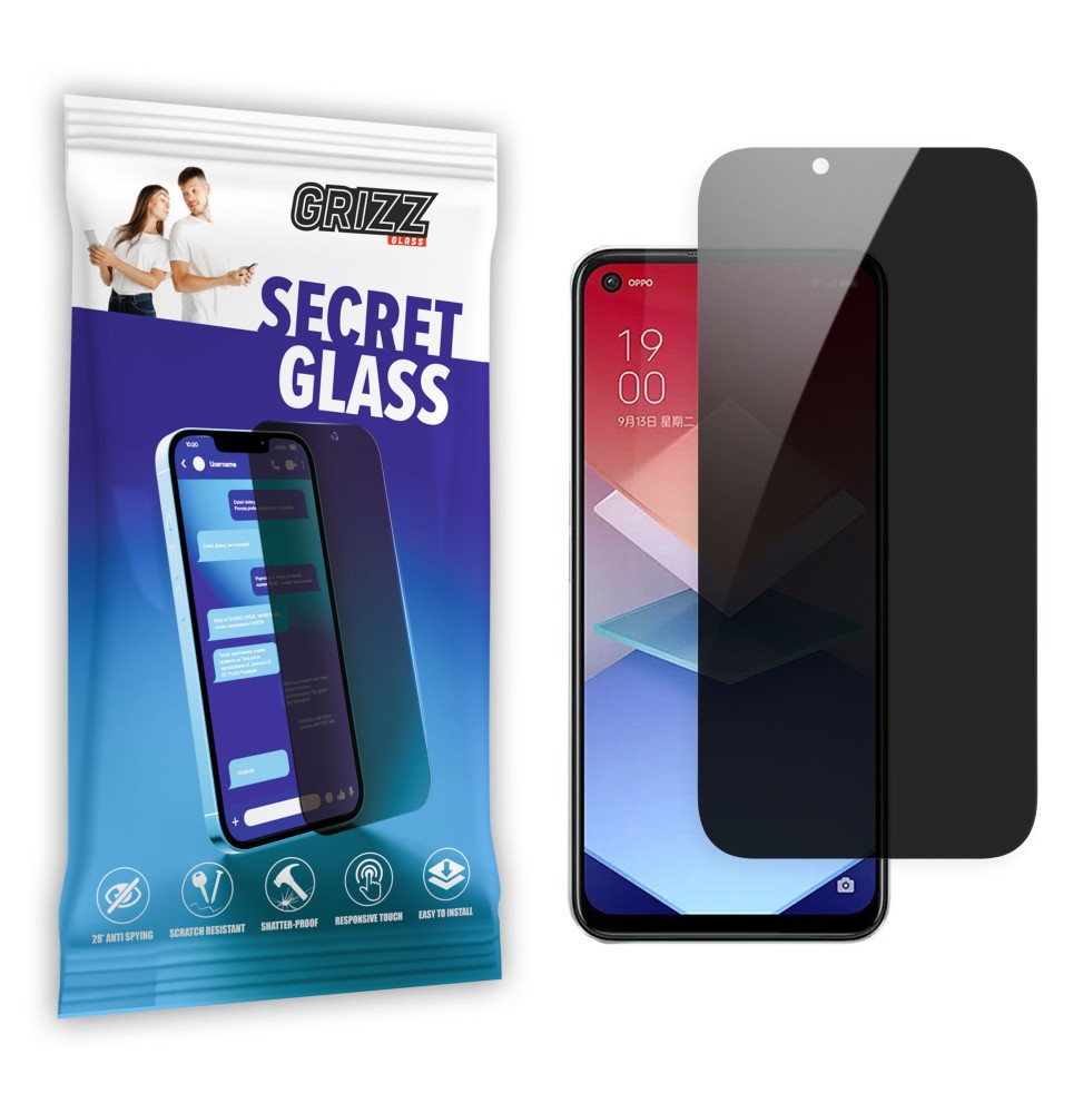 Sekretne szkło hybrydowe do Oppo K10x prywatyzujące Grizz SecretGlass