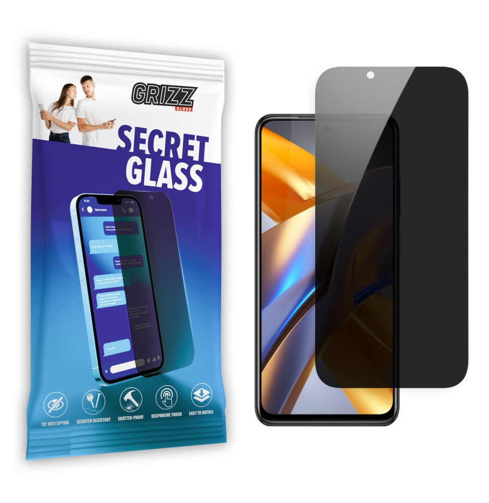 Sekretne szkło hybrydowe do Xiaomi POCO M5s prywatyzujące Grizz SecretGlass