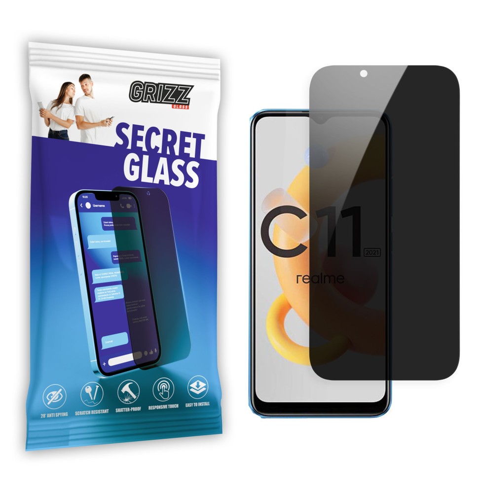 Sekretne szkło hybrydowe do Realme C11 prywatyzujące Grizz SecretGlass
