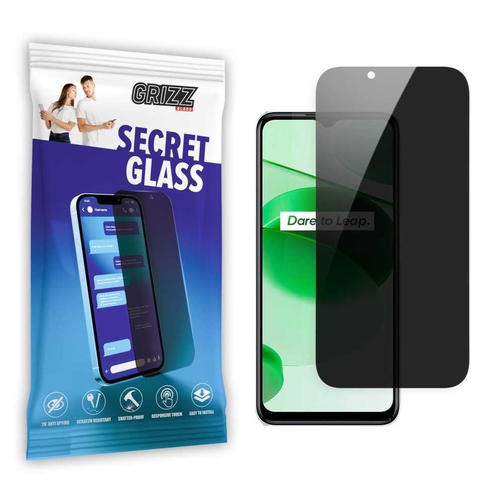 Sekretne szkło hybrydowe do Realme C35 prywatyzujące Grizz SecretGlass