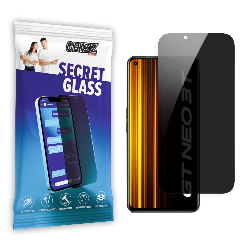 Sekretne szkło hybrydowe do Realme GT Neo 3T prywatyzujące Grizz SecretGlass