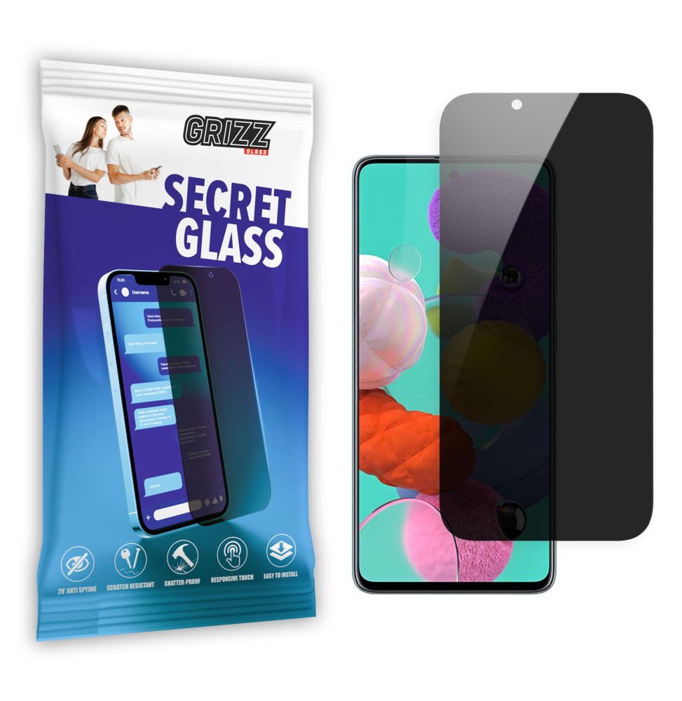Sekretne szkło hybrydowe do Samsung Galaxy A50 prywatyzujące Grizz SecretGlass