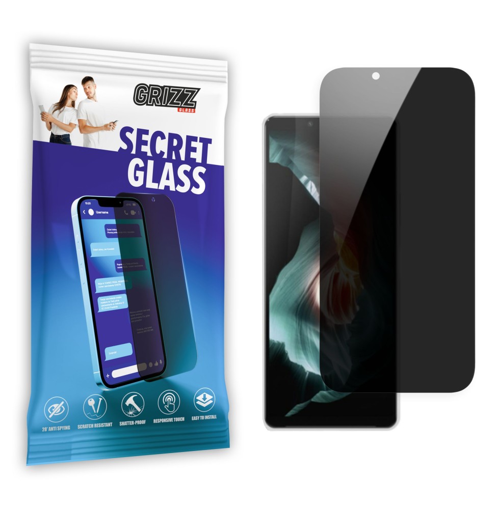 Sekretne szkło hybrydowe do Sony Xperia 1 V prywatyzujące Grizz SecretGlass