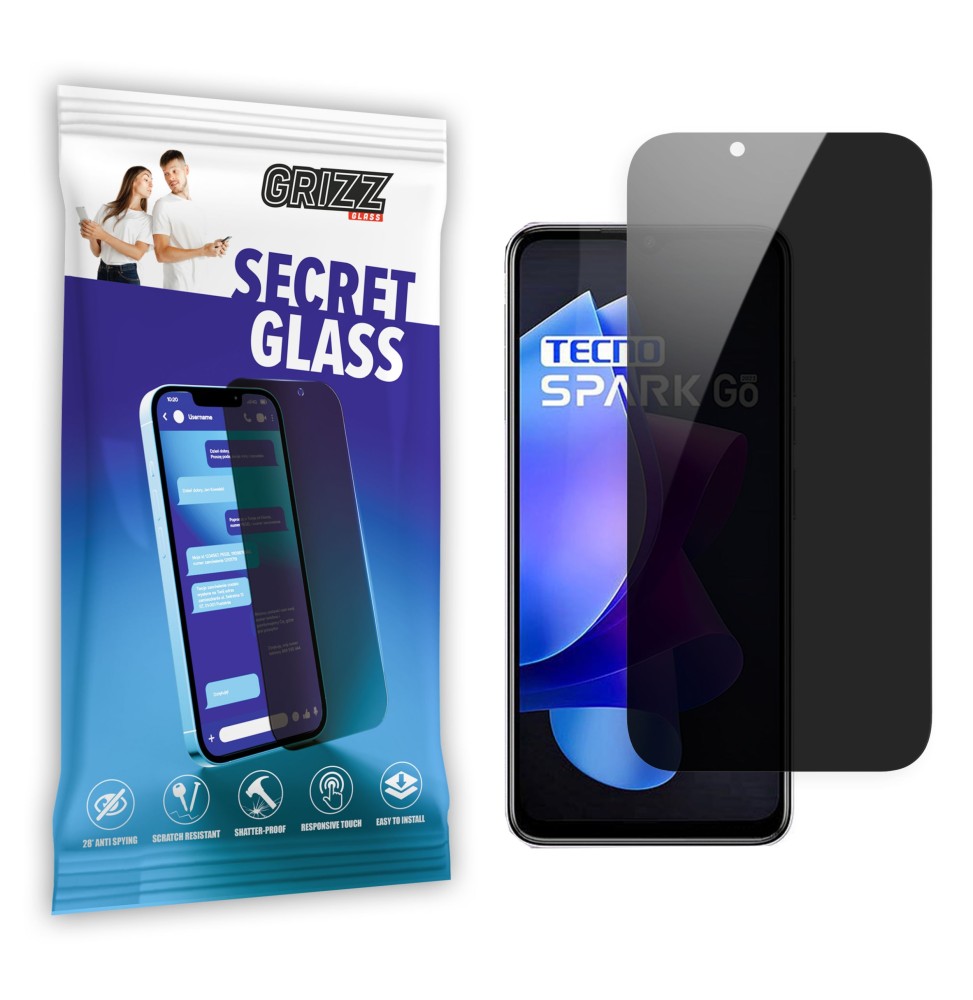 Sekretne szkło hybrydowe do Tecno Spark Go 2023 prywatyzujące Grizz SecretGlass