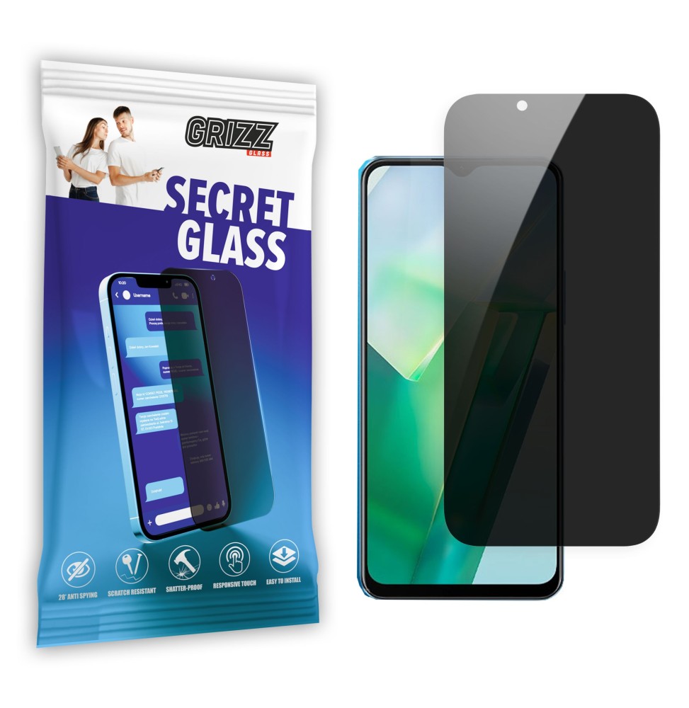 Sekretne szkło hybrydowe do Vivo T2x prywatyzujące Grizz SecretGlass