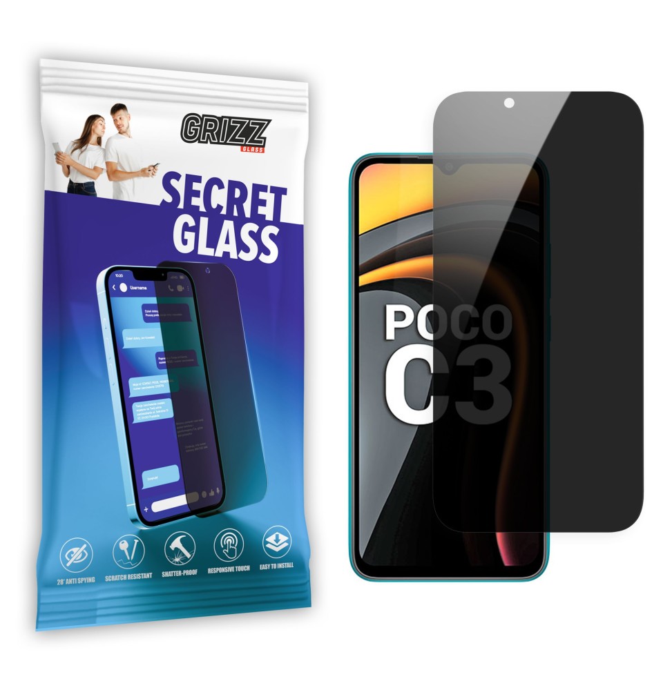 Sekretne szkło hybrydowe do Xiaomi POCO C3 prywatyzujące Grizz SecretGlass