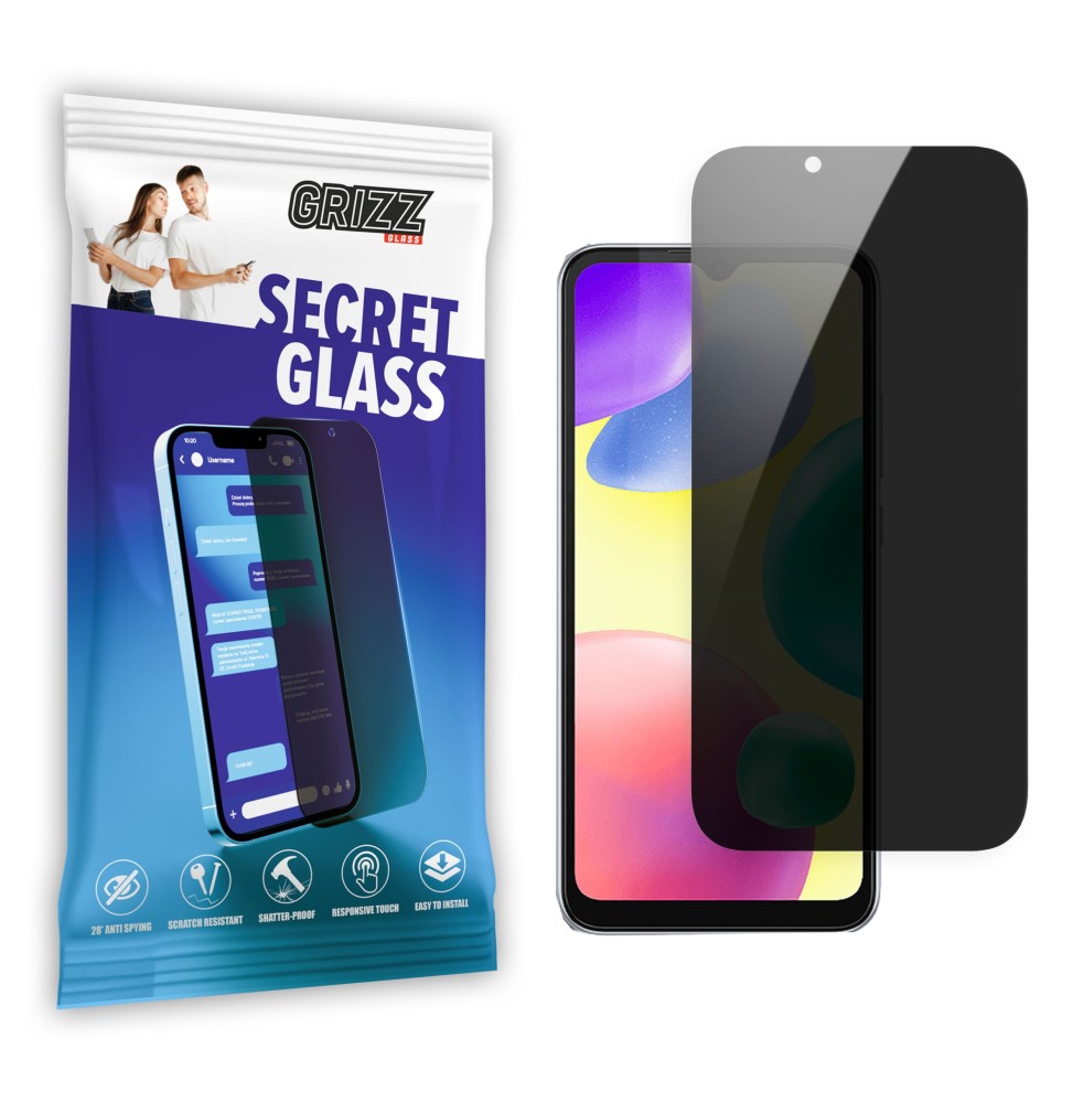 Sekretne szkło hybrydowe do Xiaomi Redmi 10A prywatyzujące Grizz SecretGlass