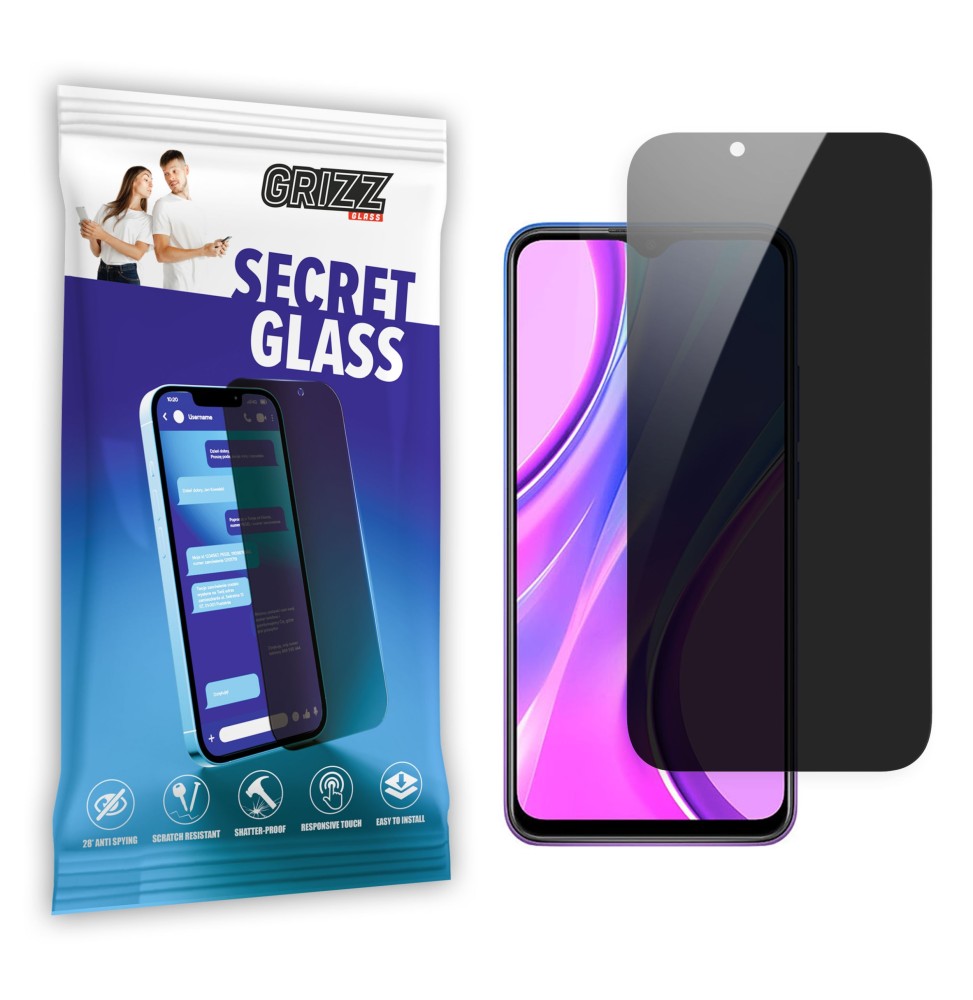 Sekretne szkło hybrydowe do Xiaomi Redmi 9A prywatyzujące Grizz SecretGlass
