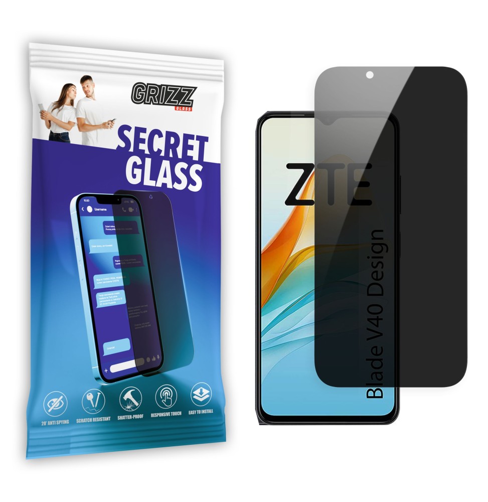 Sekretne szkło hybrydowe do ZTE Blade V40 Design prywatyzujące Grizz SecretGlass