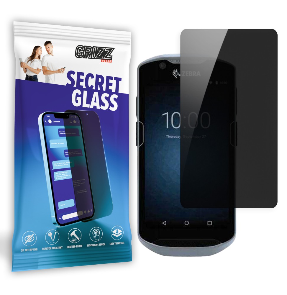 Sekretne szkło hybrydowe do Zebra TC520K prywatyzujące Grizz SecretGlass