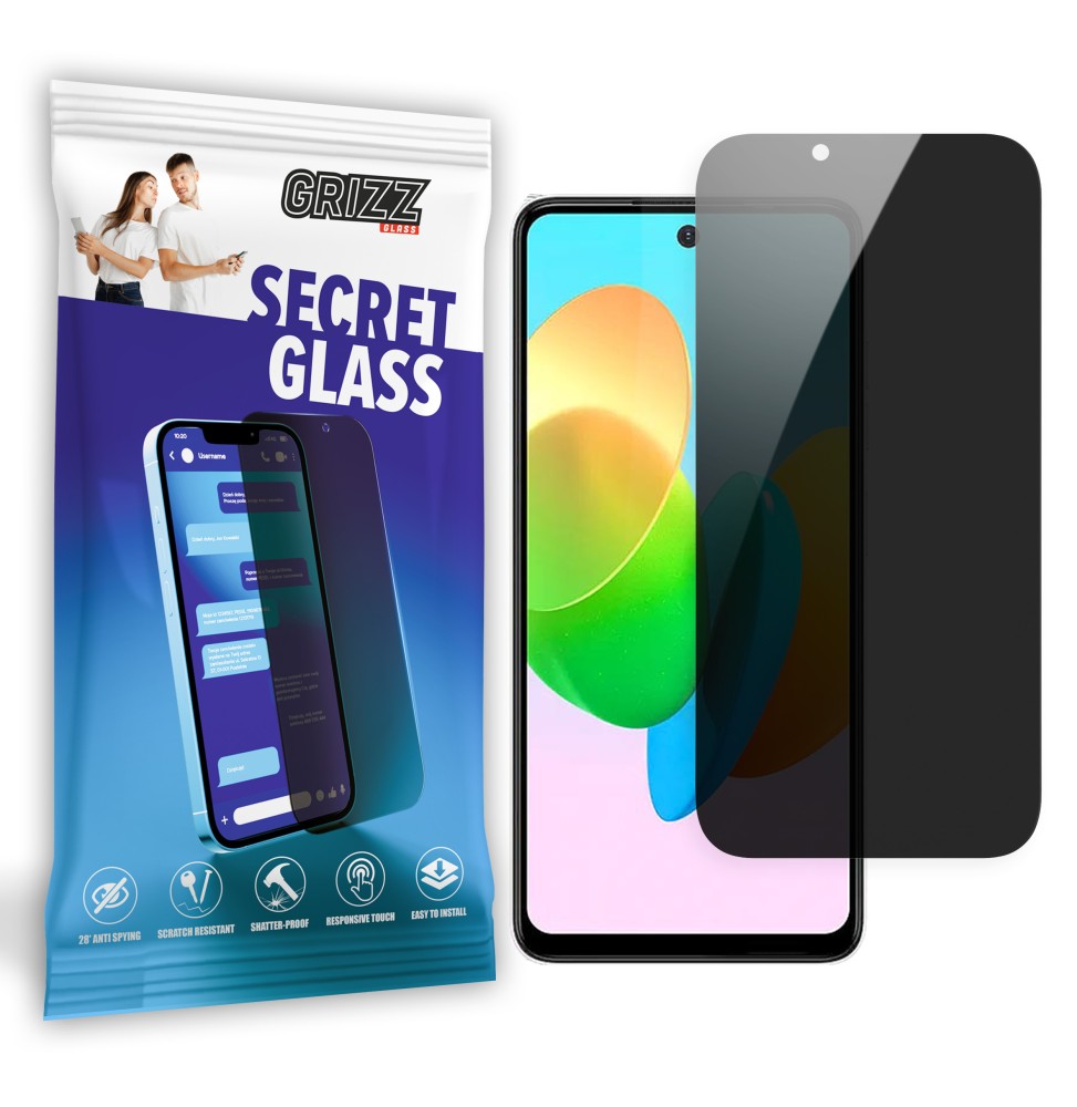 Sekretne szkło hybrydowe do Tecno Spark 20C prywatyzujące Grizz SecretGlass