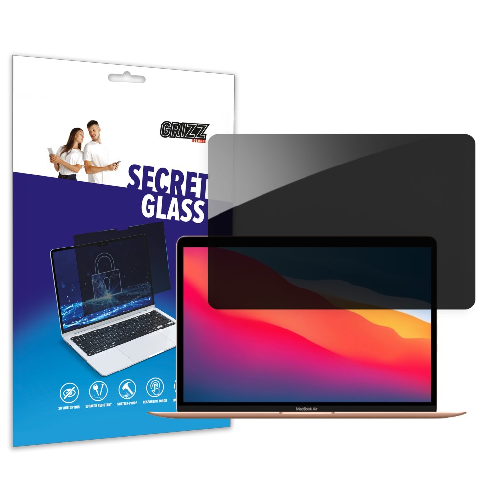 Sekretne szkło hybrydowe do Apple MacBook Air 13" M1 2020 prywatyzujące Grizz SecretGlass