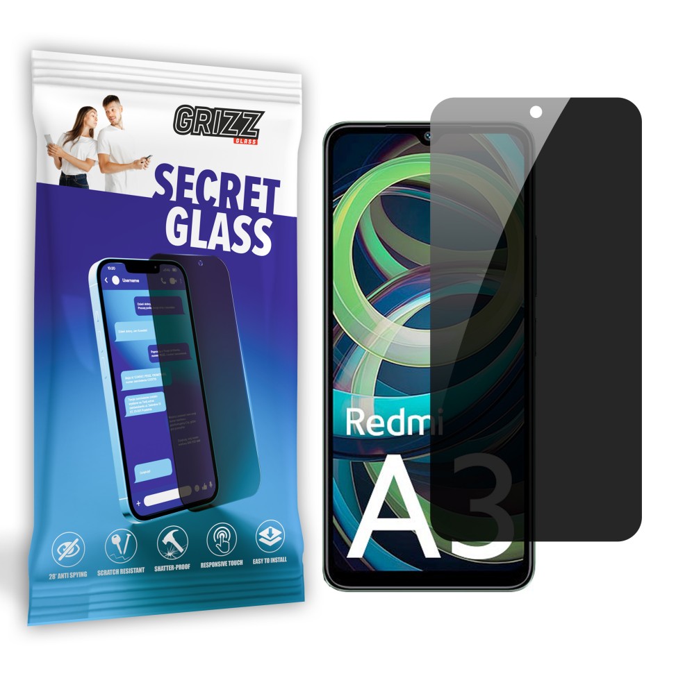 Sekretne szkło hybrydowe do Xiaomi Redmi A3 prywatyzujące Grizz SecretGlass