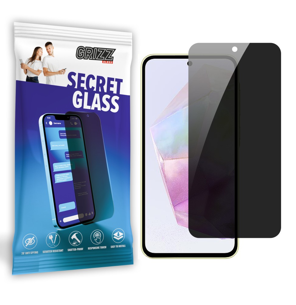 Sekretne szkło hybrydowe do Samsung Galaxy A35 prywatyzujące Grizz SecretGlass