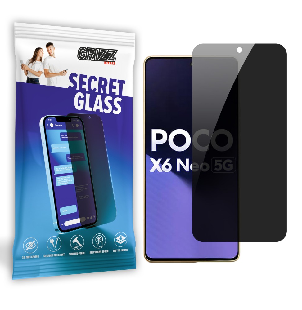 Sekretne szkło hybrydowe do Xiaomi POCO X6 Neo prywatyzujące Grizz SecretGlass