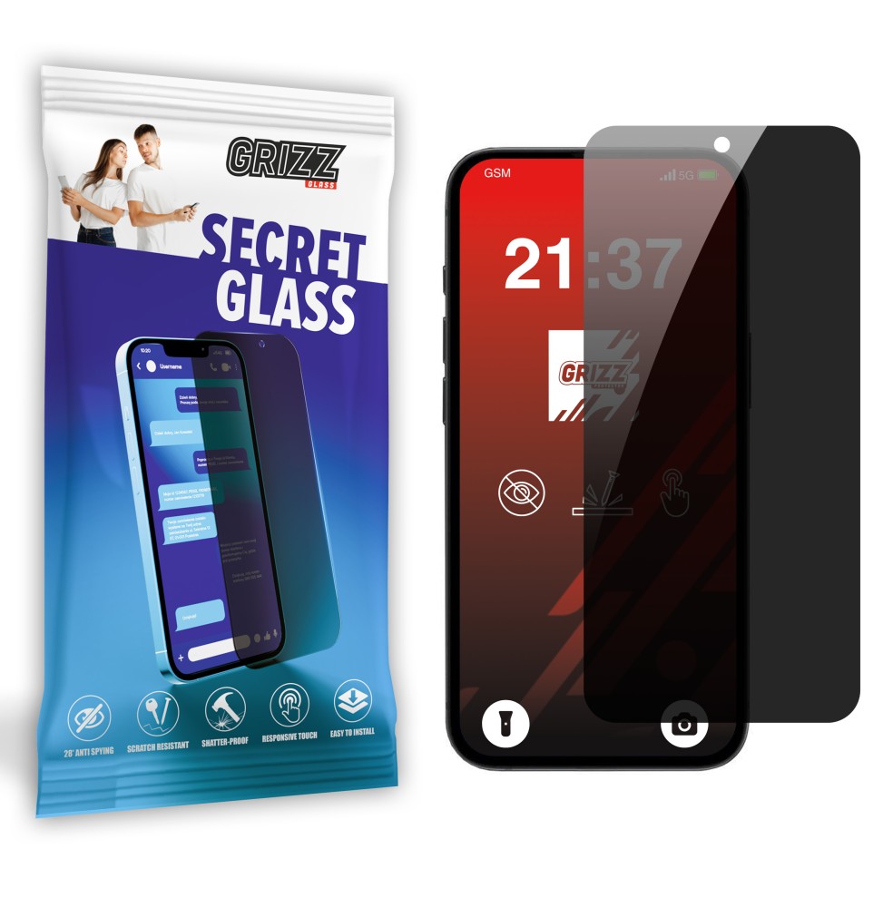 Sekretne szkło hybrydowe do Apple iPhone 16e prywatyzujące Grizz SecretGlass