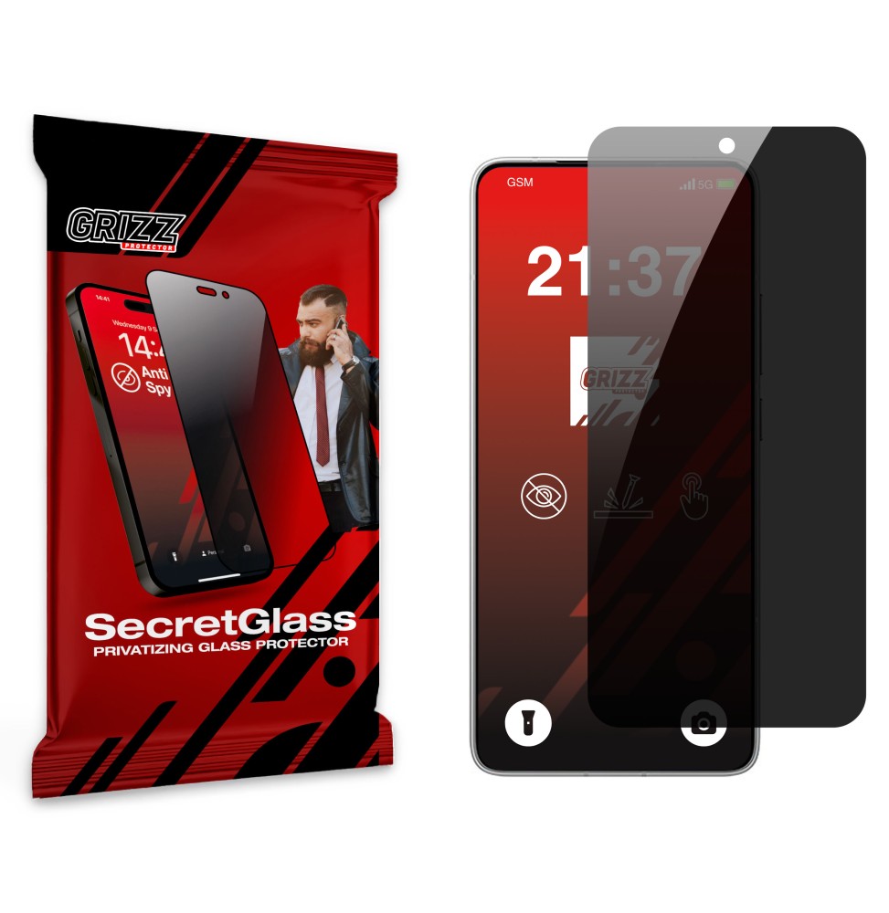 Sekretne szkło hybrydowe do Xiaomi Poco F7 Pro prywatyzujące Grizz SecretGlass