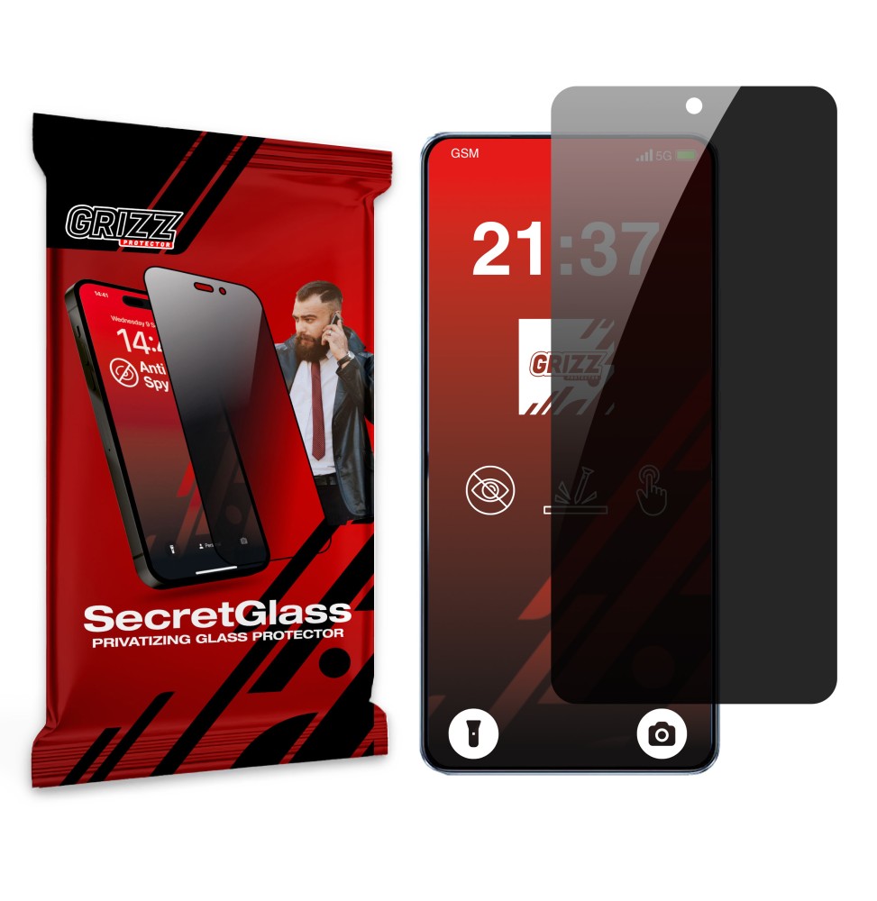 Sekretne szkło hybrydowe do Realme GT7 prywatyzujące Grizz SecretGlass