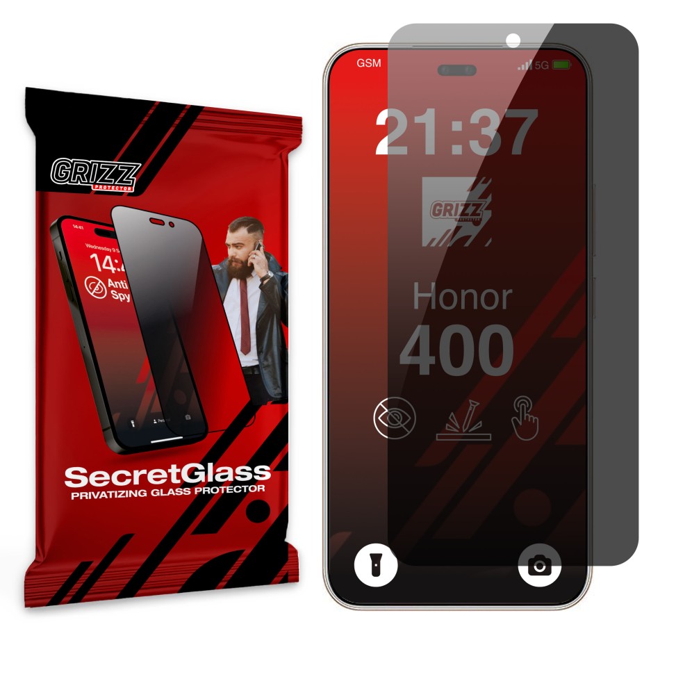 Sekretne szkło hybrydowe do Honor 400 prywatyzujące Grizz SecretGlass