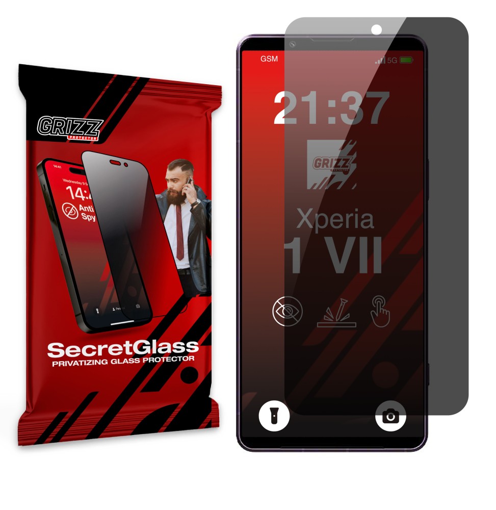 Sekretne szkło hybrydowe do Sony Xperia 1 VII prywatyzujące Grizz SecretGlass