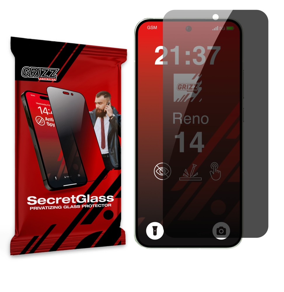 Sekretne szkło hybrydowe do Oppo Reno14 prywatyzujące Grizz SecretGlass