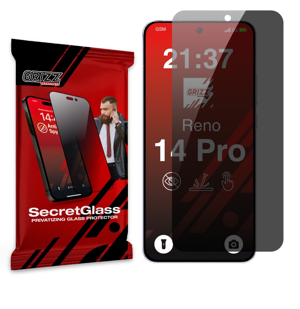 Sekretne szkło hybrydowe do Oppo Reno14 Pro prywatyzujące Grizz SecretGlass