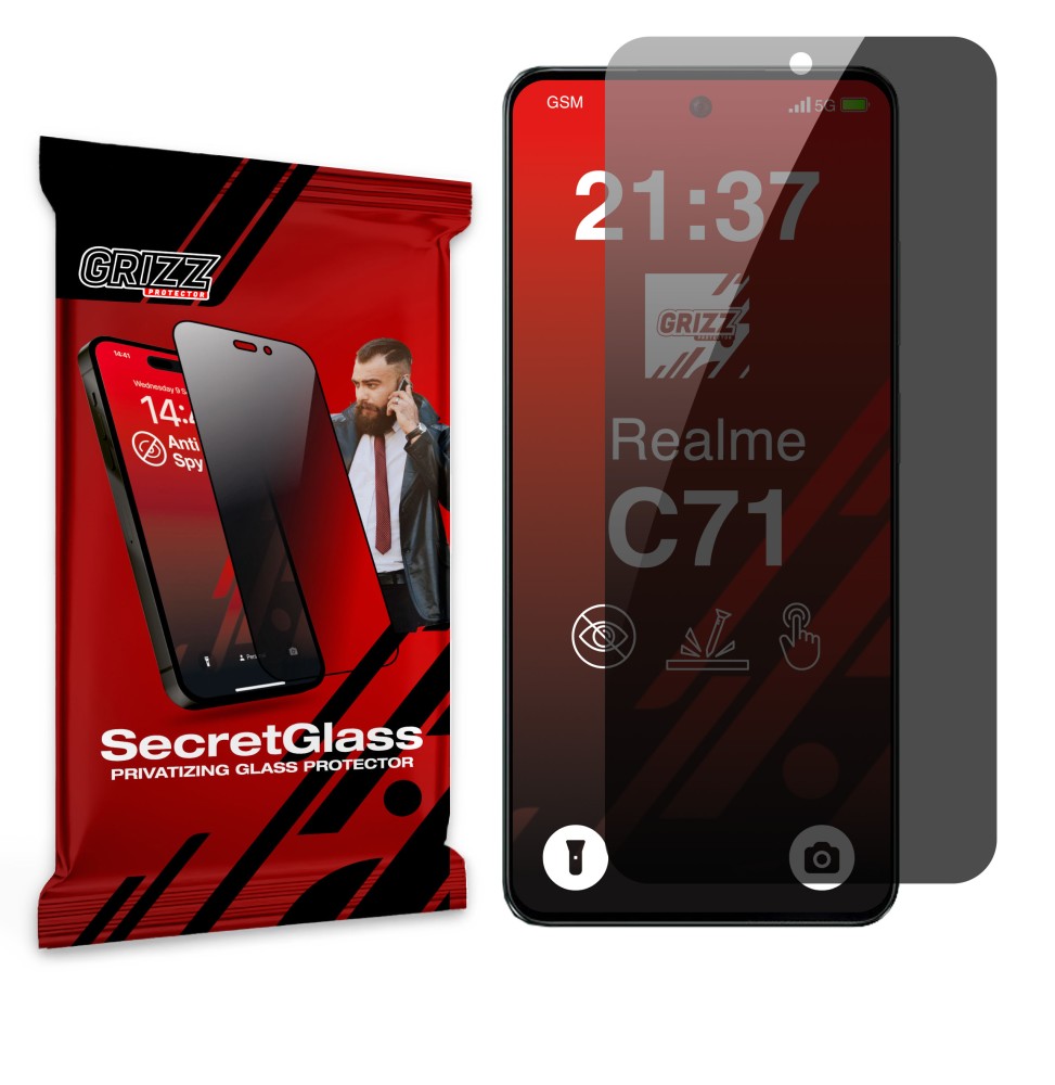 Sekretne szkło hybrydowe do Realme C71 prywatyzujące Grizz SecretGlass