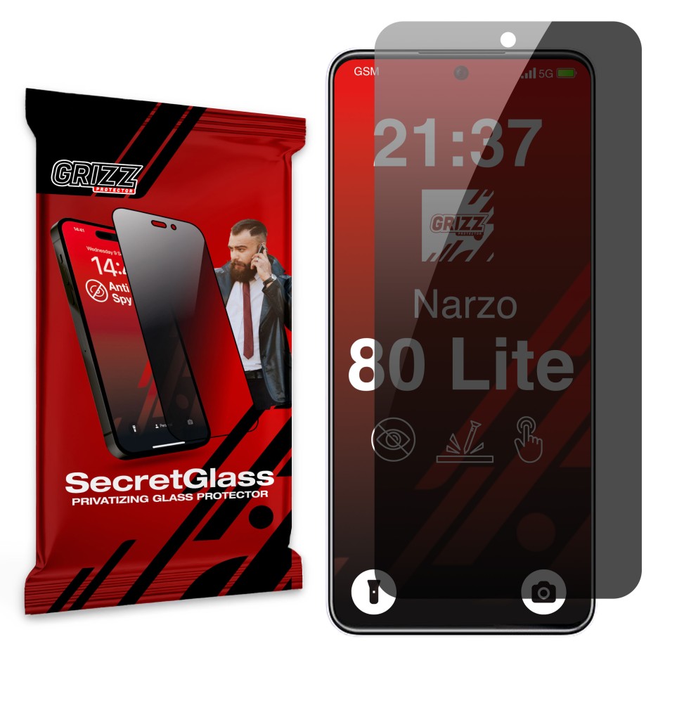 Sekretne szkło hybrydowe do Realme Narzo 80 Lite prywatyzujące Grizz SecretGlass