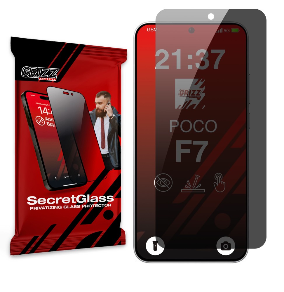 Sekretne szkło hybrydowe do Xiaomi POCO F7 5G prywatyzujące Grizz SecretGlass