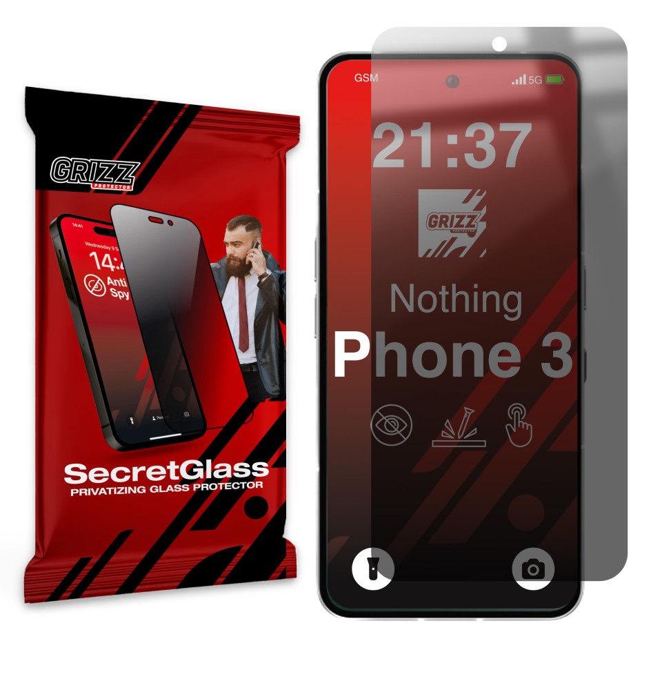 Sekretne szkło hybrydowe do Nothing Phone (3) prywatyzujące Grizz SecretGlass