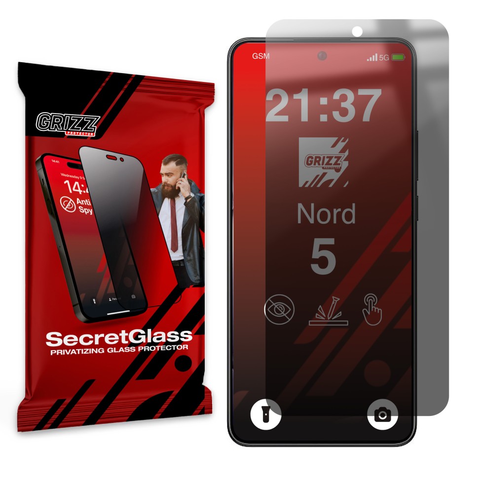 Sekretne szkło hybrydowe do OnePlus Nord 5 prywatyzujące Grizz SecretGlass